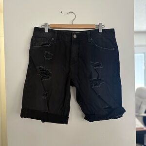 Men's Black Distressed Jean Shorts